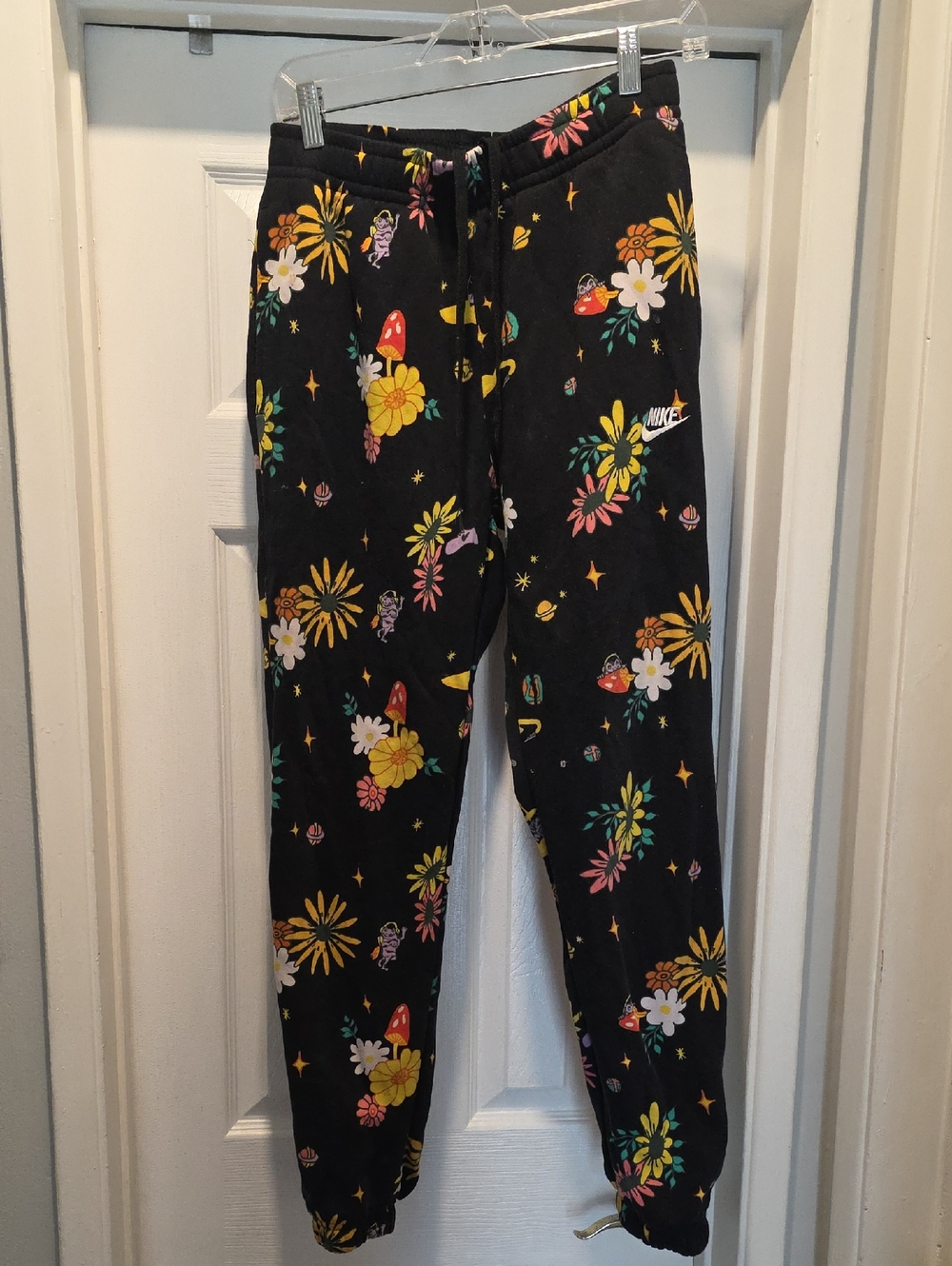 Nike Black Floral & Mushroom Graphic Joggers with Multicolor Accents